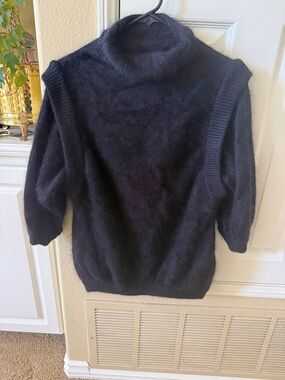 Fuzzy Black Turtleneck Sweater angora rabbit hair sweater size M